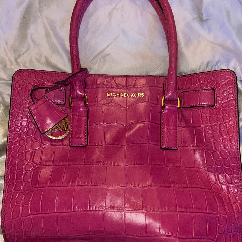 Michael Kors Fuchsia Crocodile Embossed Satchel